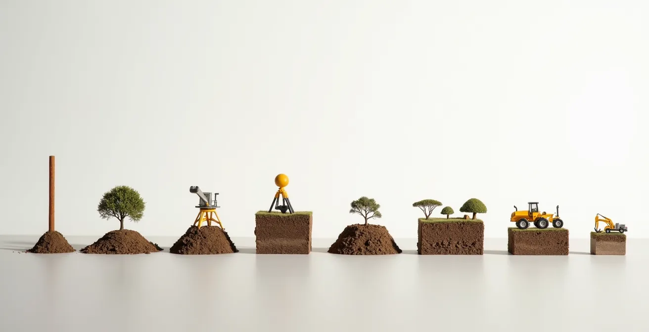 Frise chronologique montrant les phases d'étude de sol G1 et G2 intégrées dans le calendrier du projet immobilier